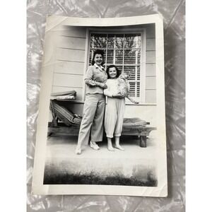 Vintage 1948 Black White Photo Woman Girl Cat Mid Century Fashion Snapshot 3.5x5